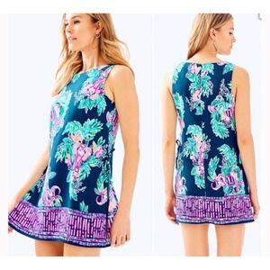 Lilly Pulitzer Donna Romper Inky Navy Peanut Gallery Engine Linen‎ Size 00